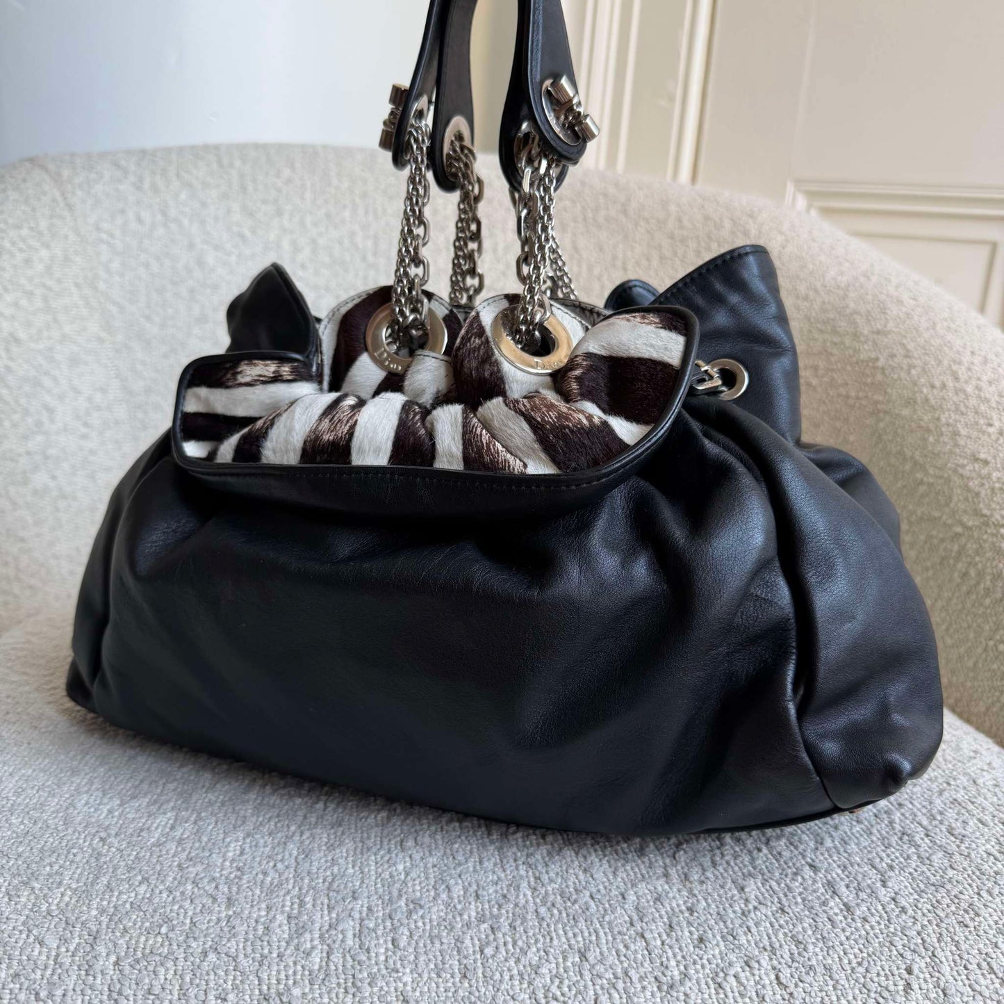 Dior Cannage Le Trente Ponyhair Zebra Black Leather Handbag