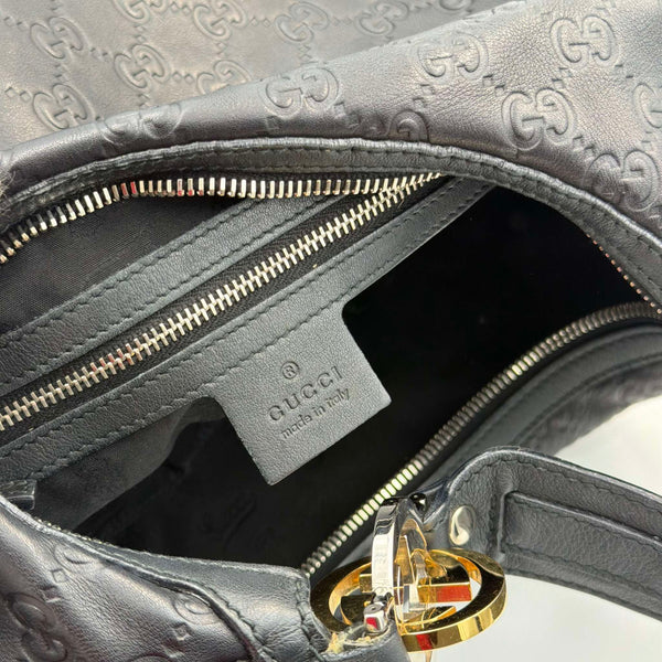 Gucci Guccissima Twins Hobo Black Leather Shoulder Bag