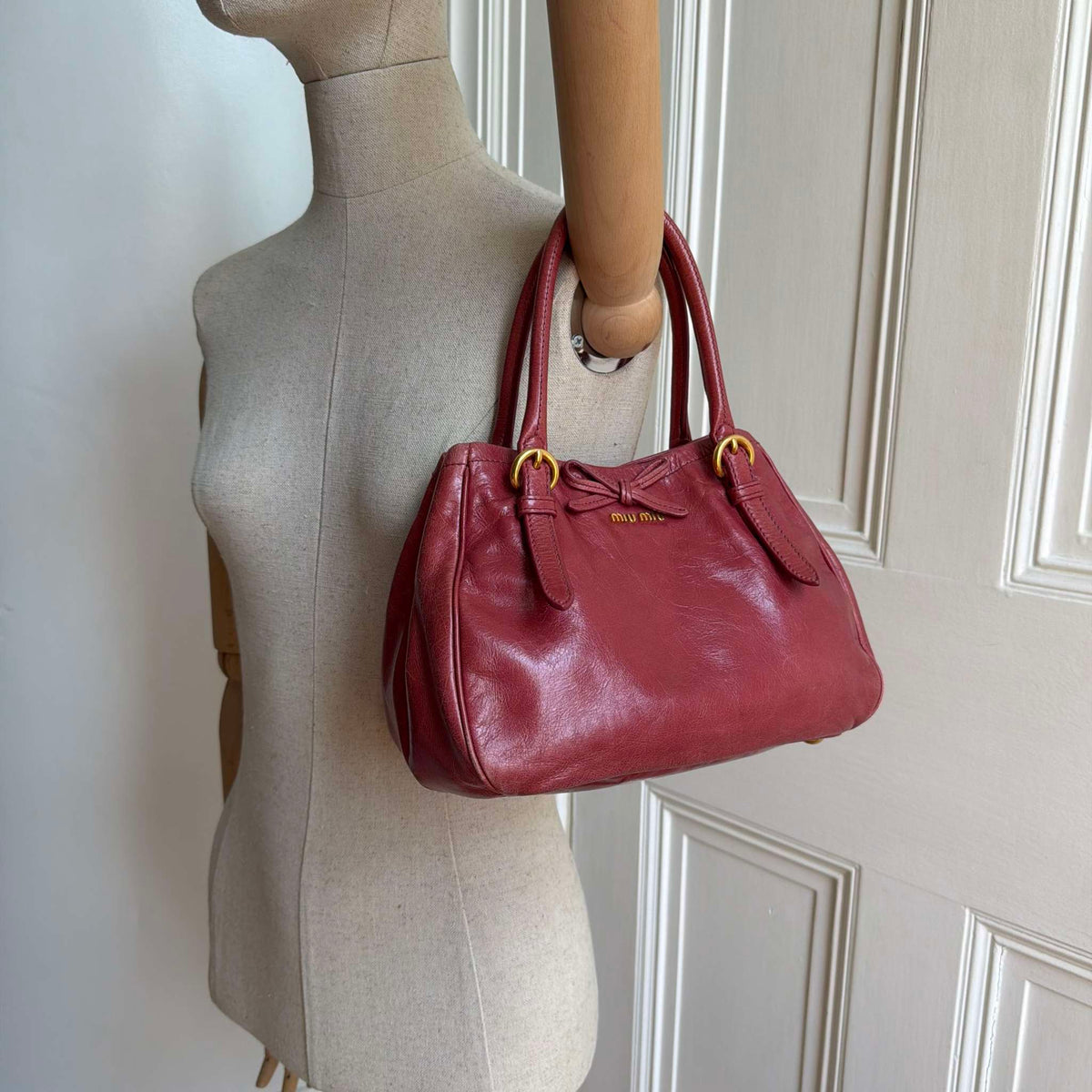 Miu Miu Vitello Bow Pink Leather Handbag