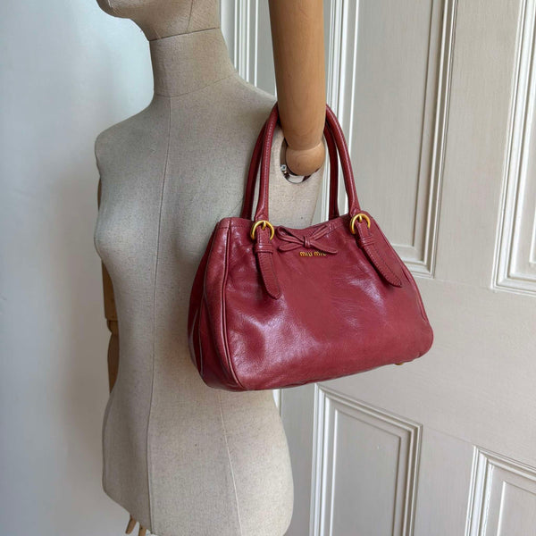Miu Miu Vitello Bow Pink Leather Handbag