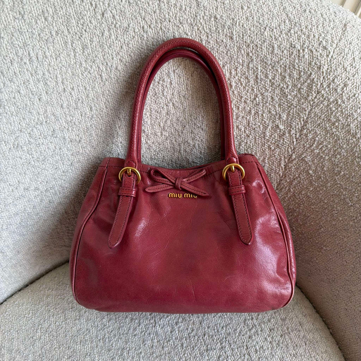 Miu Miu Vitello Bow Pink Leather Handbag