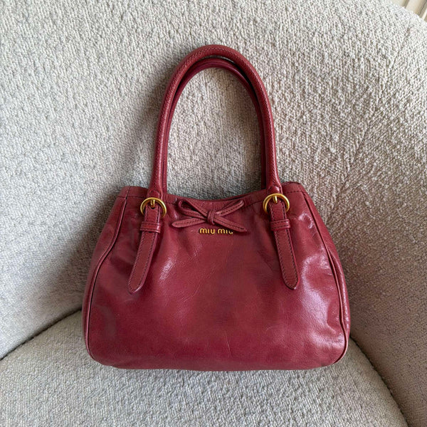 Miu Miu Vitello Bow Pink Leather Handbag
