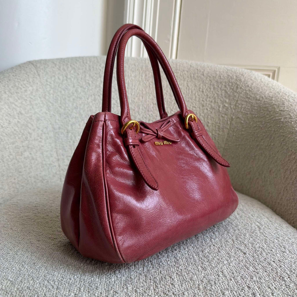 Miu Miu Vitello Bow Pink Leather Handbag