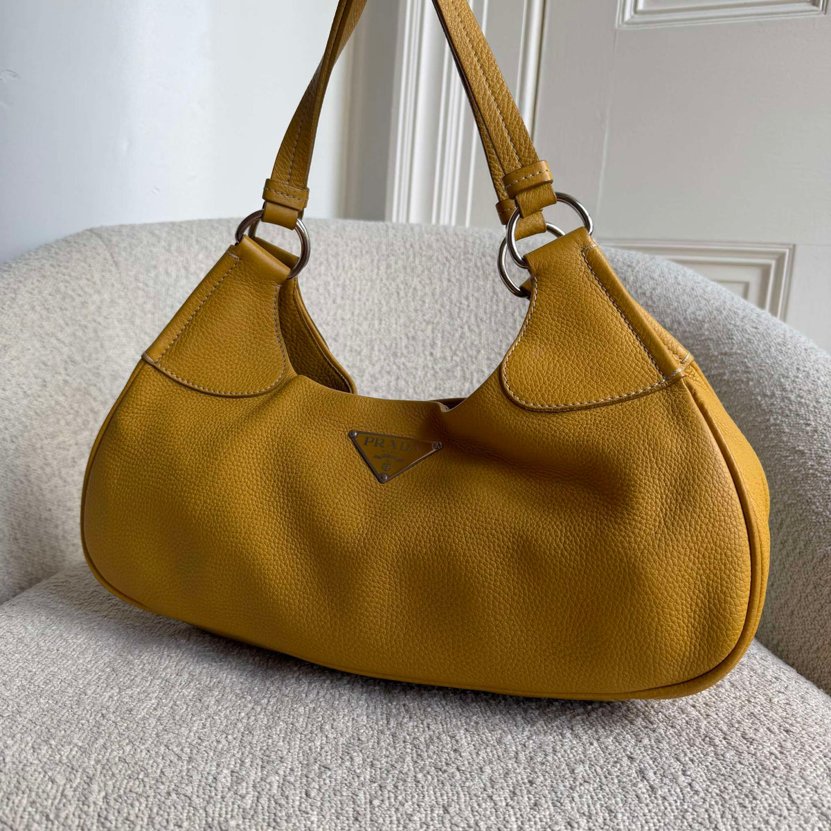 Prada Vitello Daino Yellow Shoulder Bag