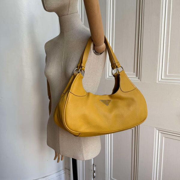 Prada Vitello Daino Yellow Shoulder Bag
