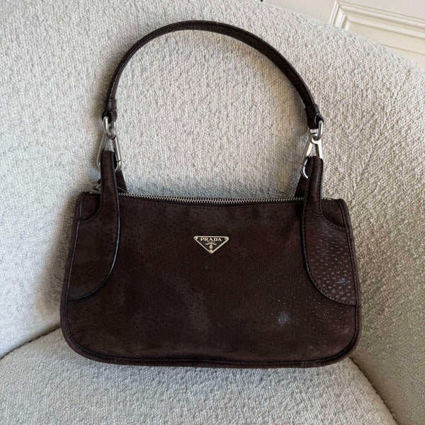 Prada Piccoli Suede Brown Shoulder Bag