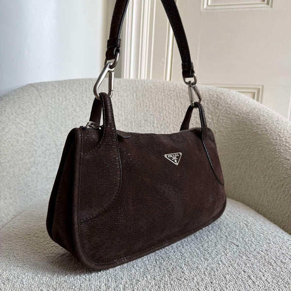 Prada Piccoli Suede Brown Shoulder Bag