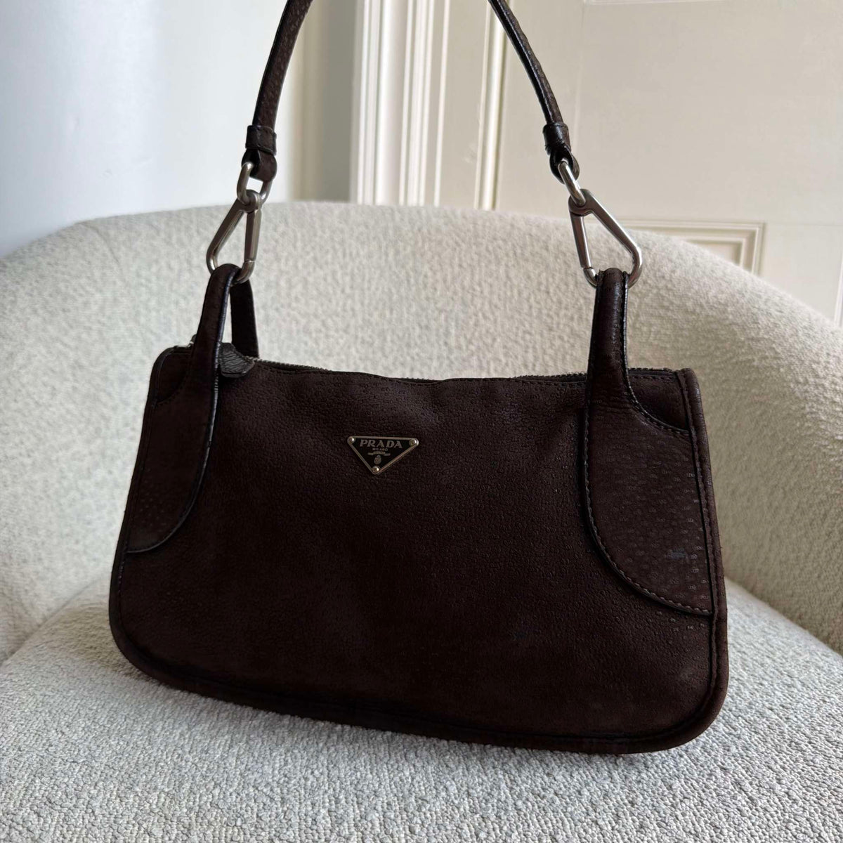 Prada Piccoli Suede Brown Shoulder Bag