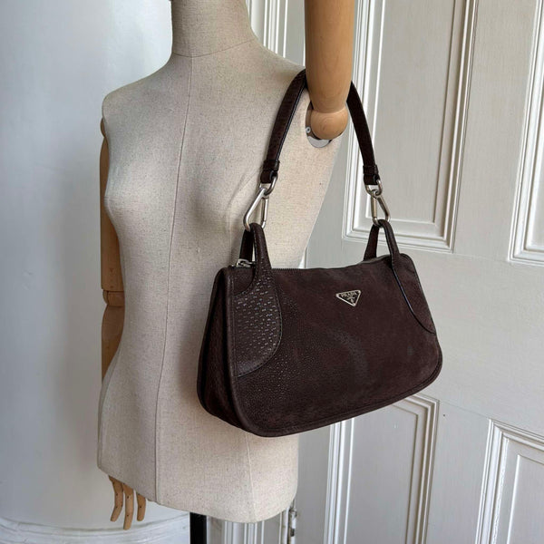 Prada Piccoli Suede Brown Shoulder Bag