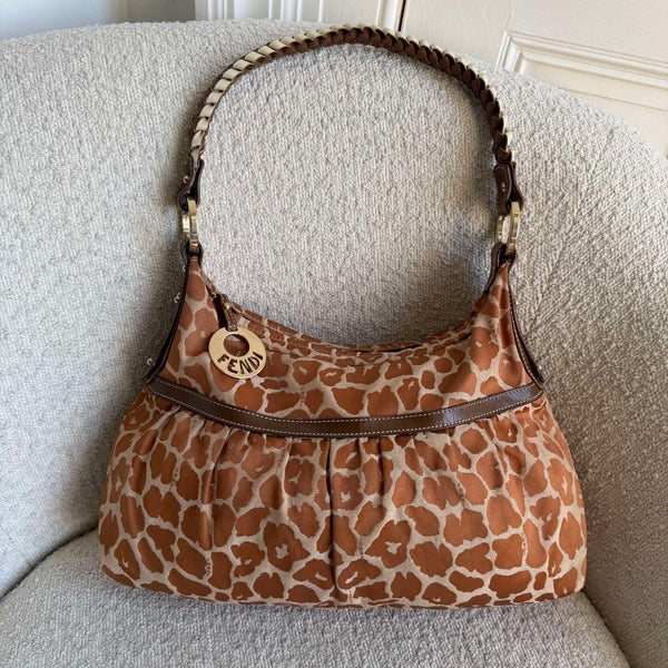Fendi Chef Leopard Canvas Shoulder Bag