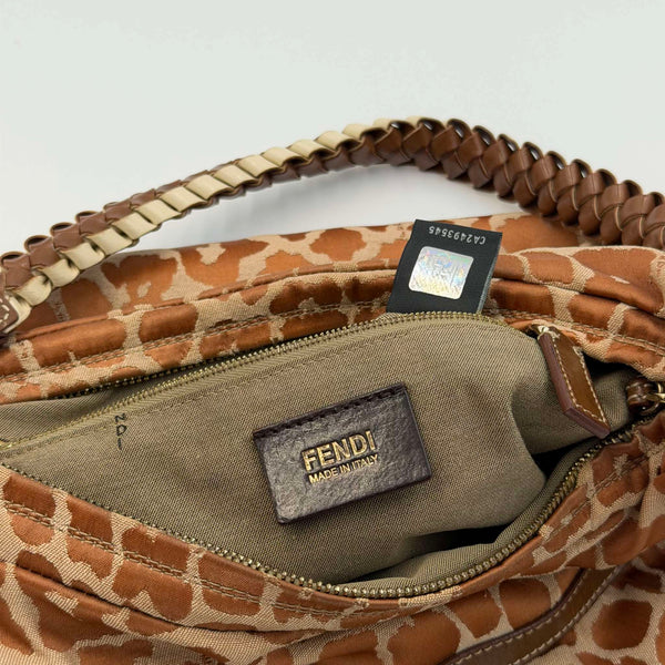 Fendi Chef Leopard Canvas Shoulder Bag