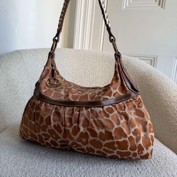 Fendi Chef Leopard Canvas Shoulder Bag