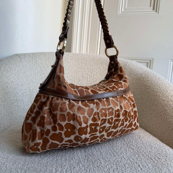 Fendi Chef Leopard Canvas Shoulder Bag
