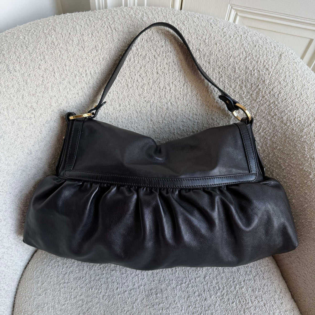 Fendi Chef Leather Black Large Shoulder Bag