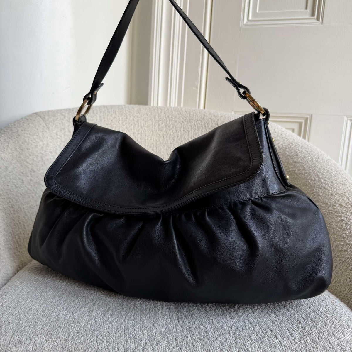 Fendi Chef Leather Black Large Shoulder Bag