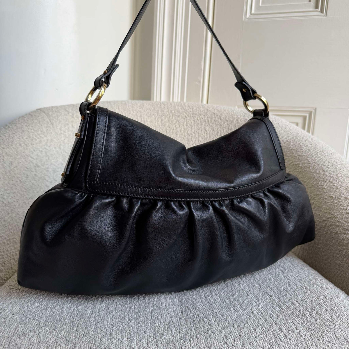 Fendi Chef Leather Black Large Shoulder Bag