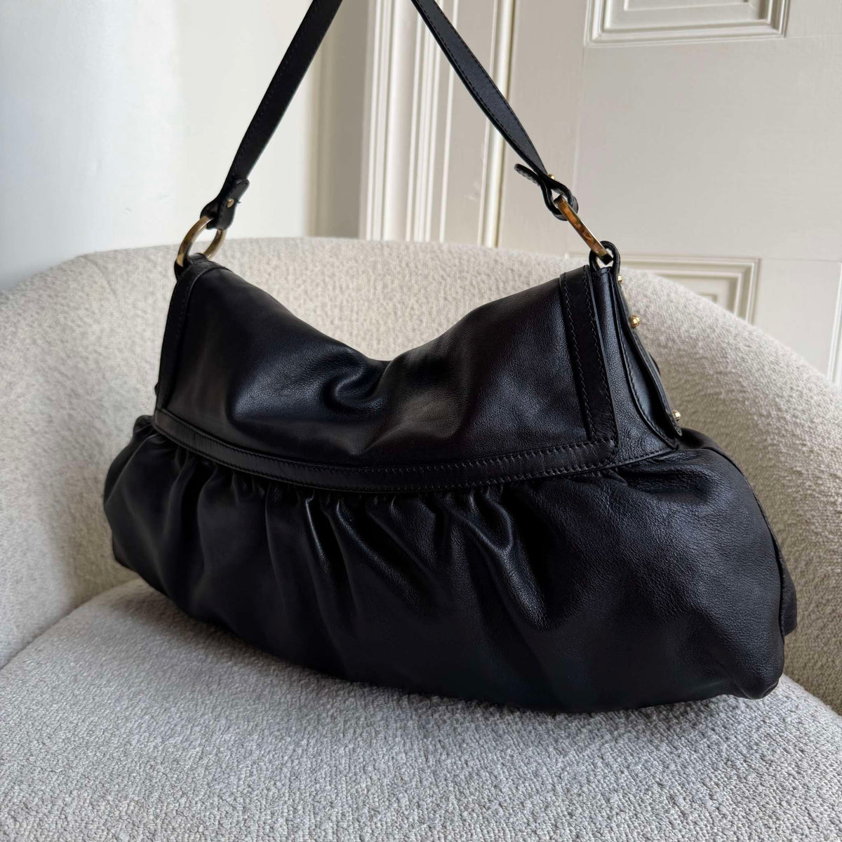 Fendi Chef Leather Black Large Shoulder Bag