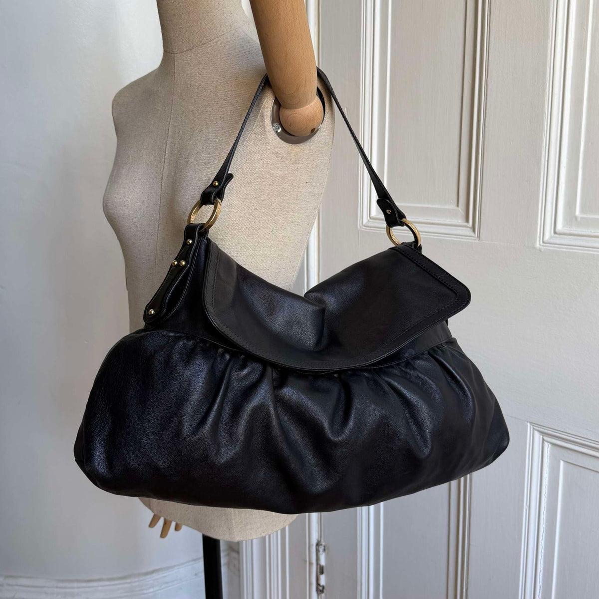 Fendi Chef Leather Black Large Shoulder Bag