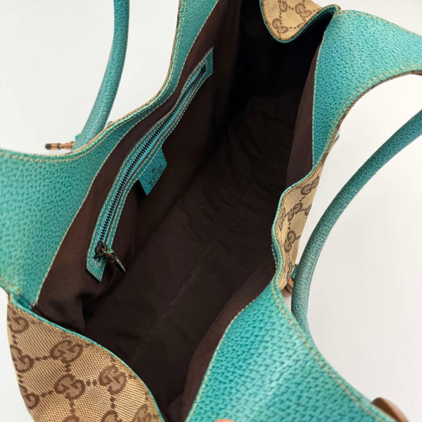 Gucci GG Canvas Jackie Aqua Blue Shoulder Bag