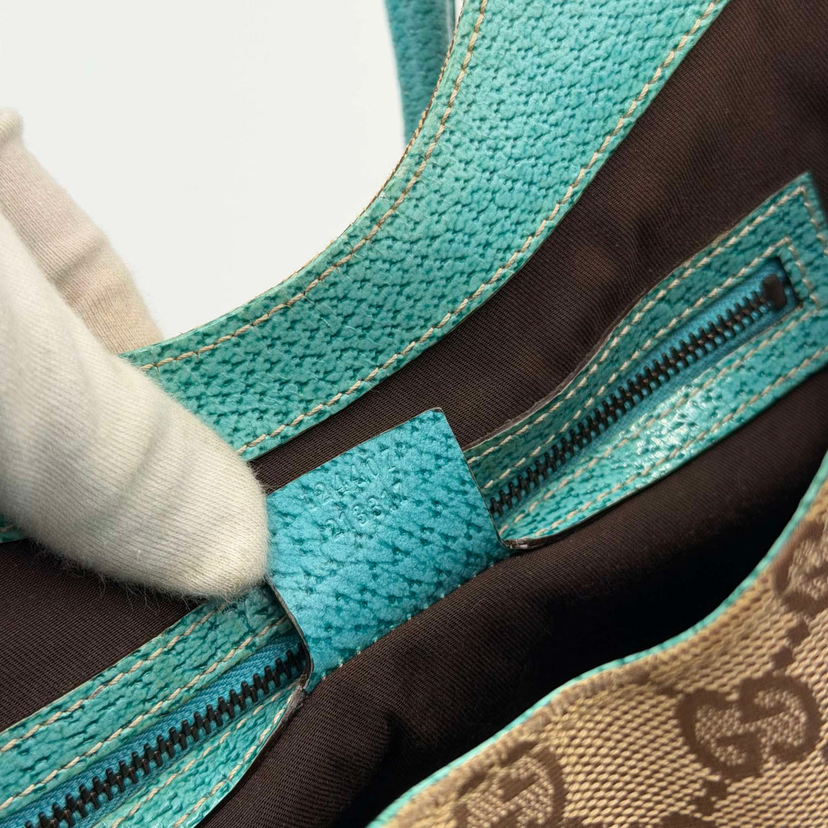 Gucci GG Canvas Jackie Aqua Blue Shoulder Bag