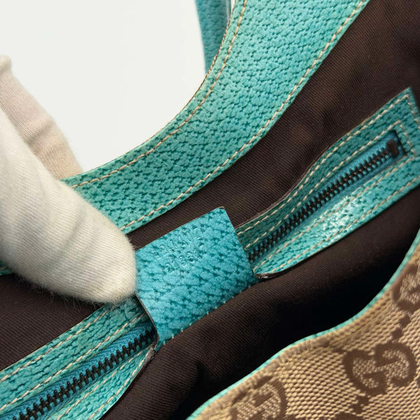 Gucci GG Canvas Jackie Aqua Blue Shoulder Bag