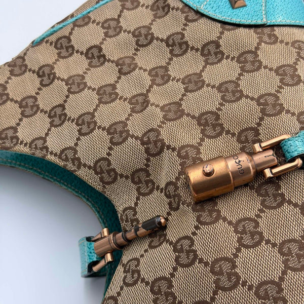 Gucci GG Canvas Jackie Aqua Blue Shoulder Bag