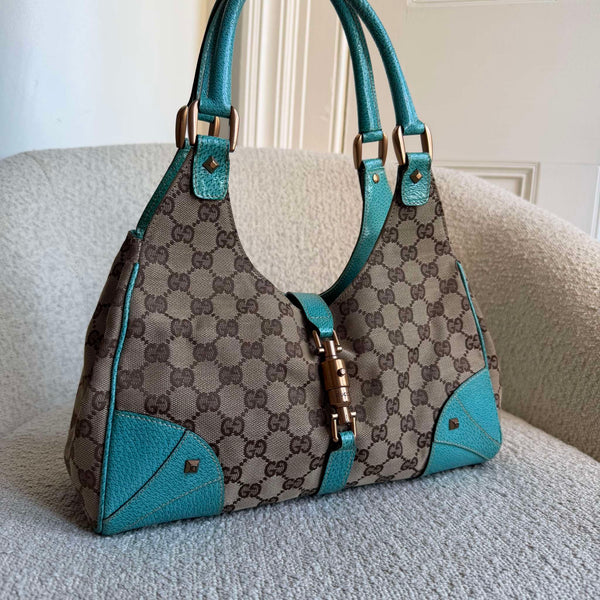 Gucci GG Canvas Jackie Aqua Blue Shoulder Bag