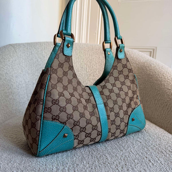 Gucci GG Canvas Jackie Aqua Blue Shoulder Bag