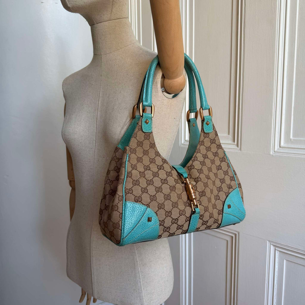 Gucci GG Canvas Jackie Aqua Blue Shoulder Bag