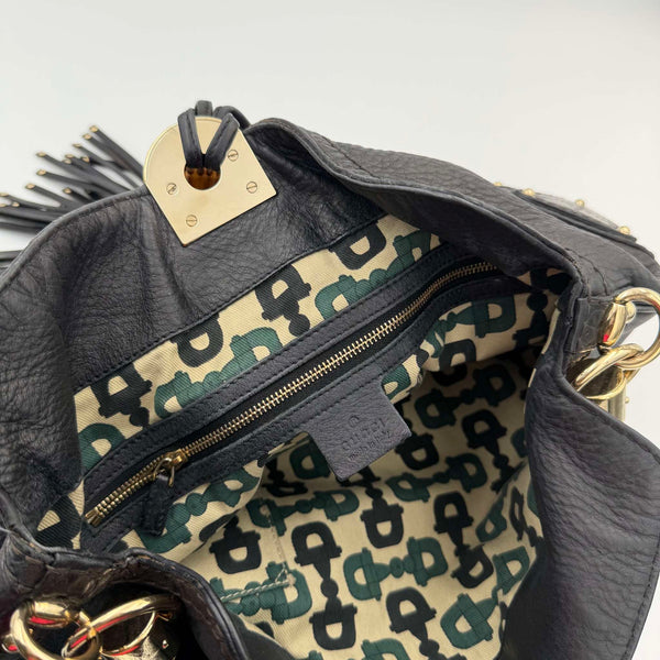 Gucci Guccissima Indy Hobo Black Leather Shoulder Bag