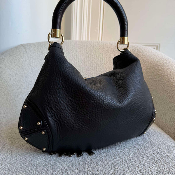Gucci Guccissima Indy Hobo Black Leather Shoulder Bag