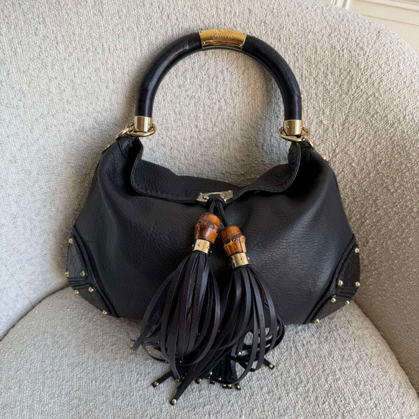 Gucci Guccissima Indy Hobo Black Leather Shoulder Bag