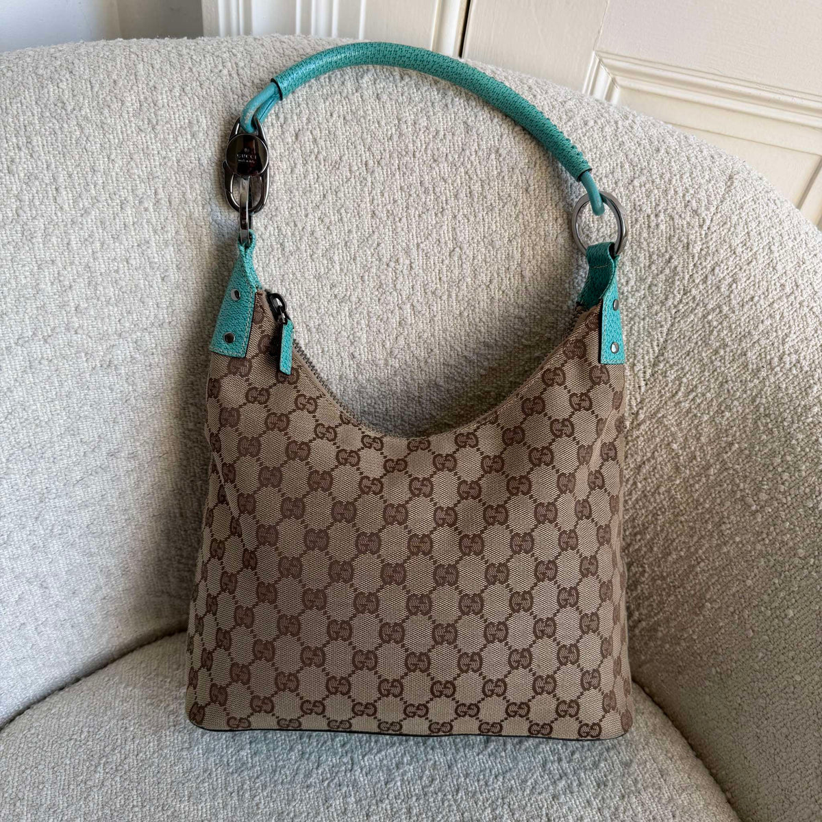 Gucci GG Canvas Aqua Blue Shoulder Bag