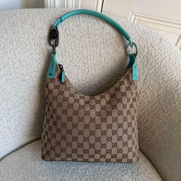 Gucci GG Canvas Aqua Blue Shoulder Bag