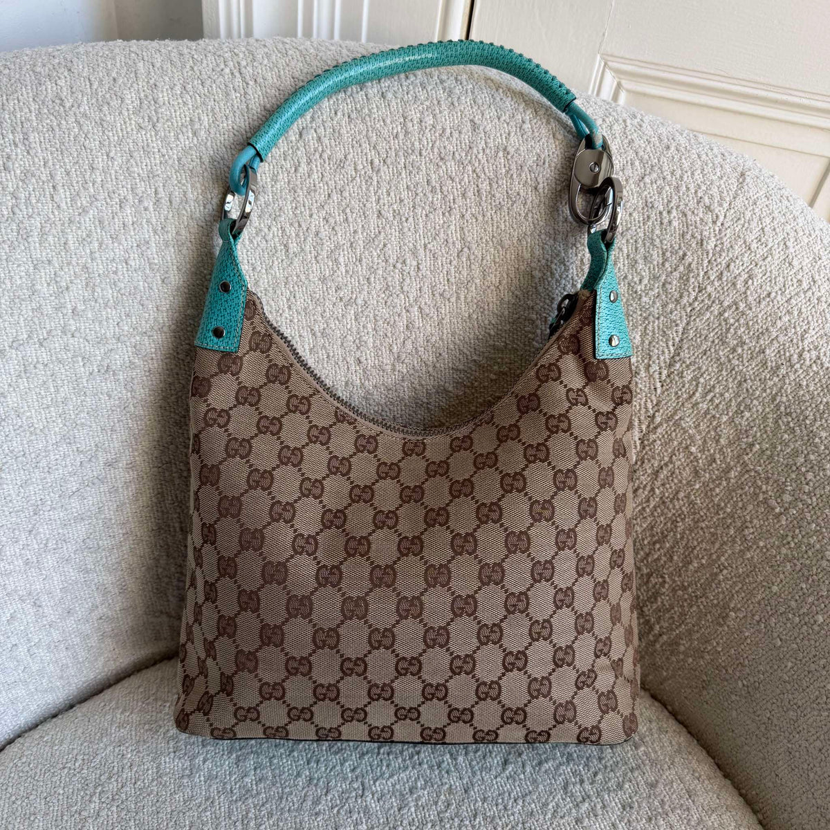 Gucci GG Canvas Aqua Blue Shoulder Bag