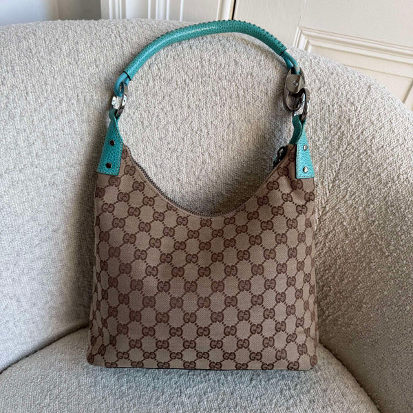 Gucci GG Canvas Aqua Blue Shoulder Bag