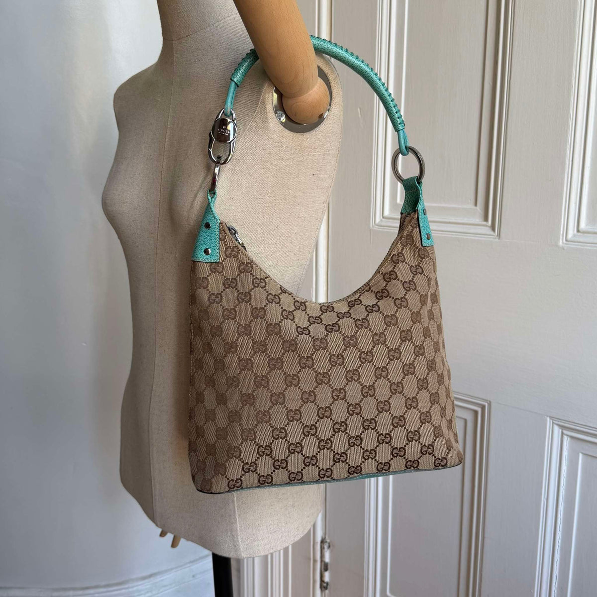 Gucci GG Canvas Aqua Blue Shoulder Bag