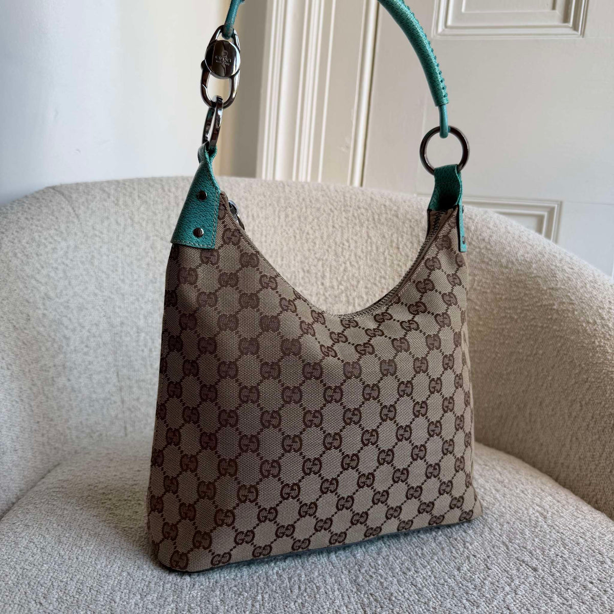 Gucci GG Canvas Aqua Blue Shoulder Bag