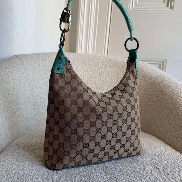 Gucci GG Canvas Aqua Blue Shoulder Bag