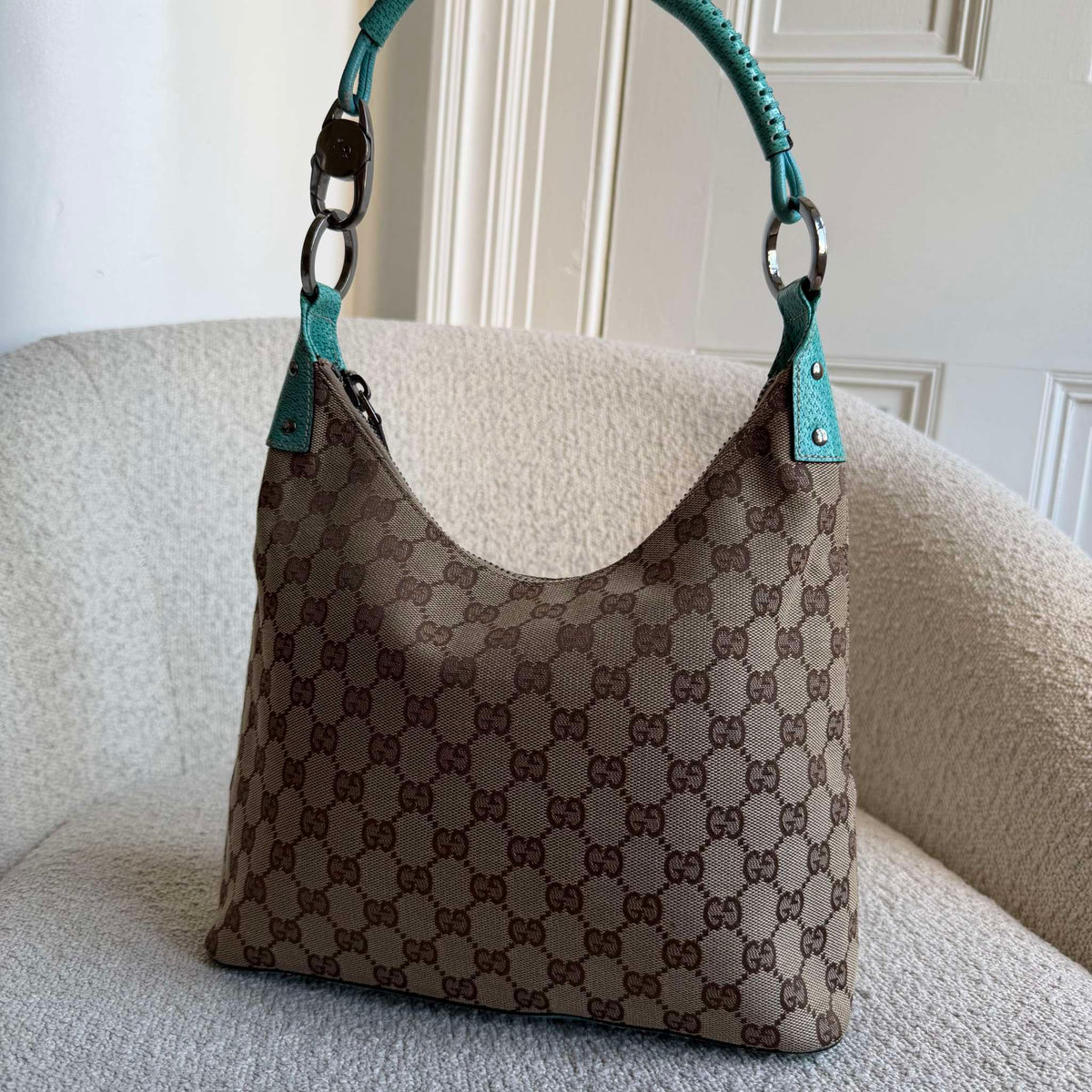 Gucci GG Canvas Aqua Blue Shoulder Bag