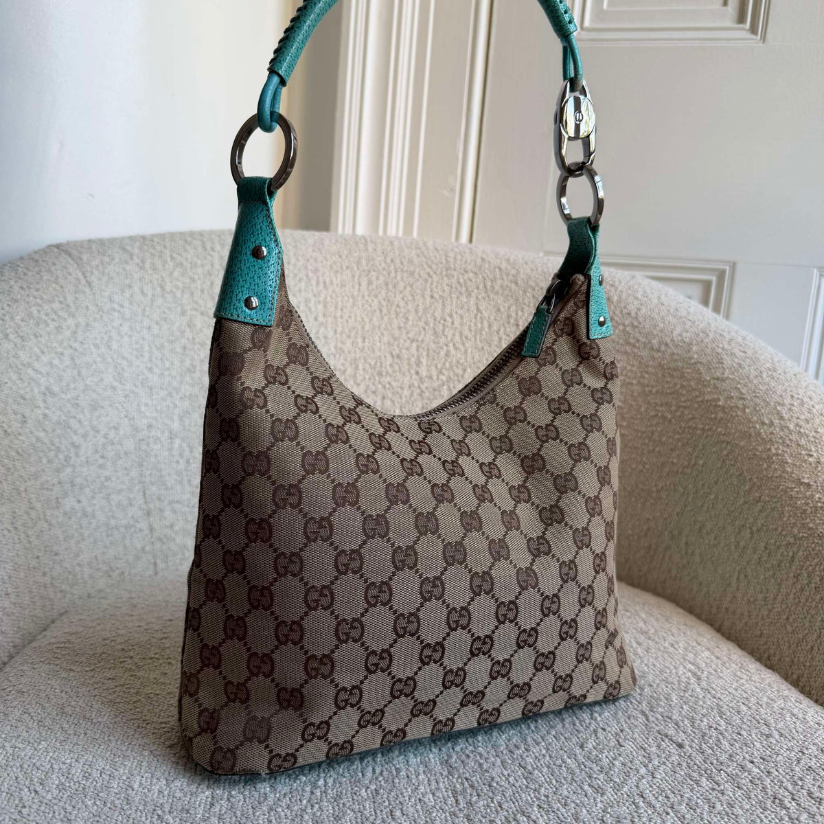 Gucci GG Canvas Aqua Blue Shoulder Bag