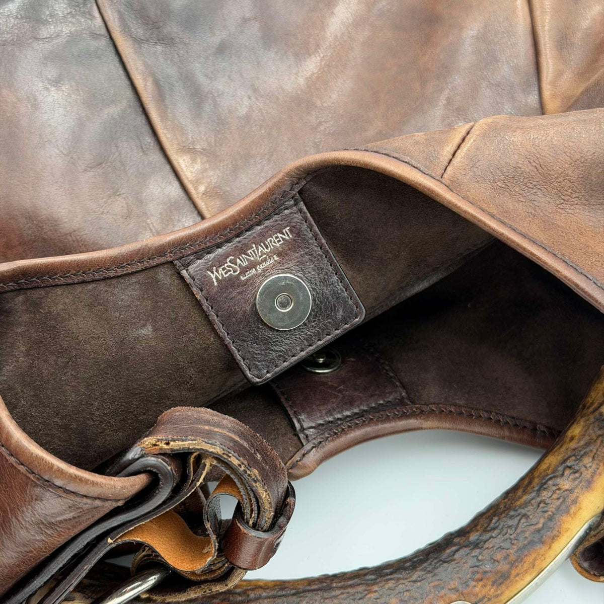 2000s YSL Mombasa Leather Brown Shoulder Bag