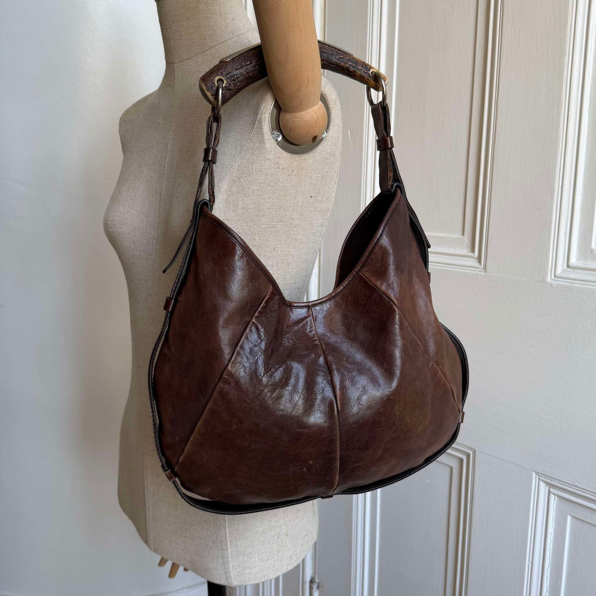 2000s YSL Mombasa Leather Brown Shoulder Bag