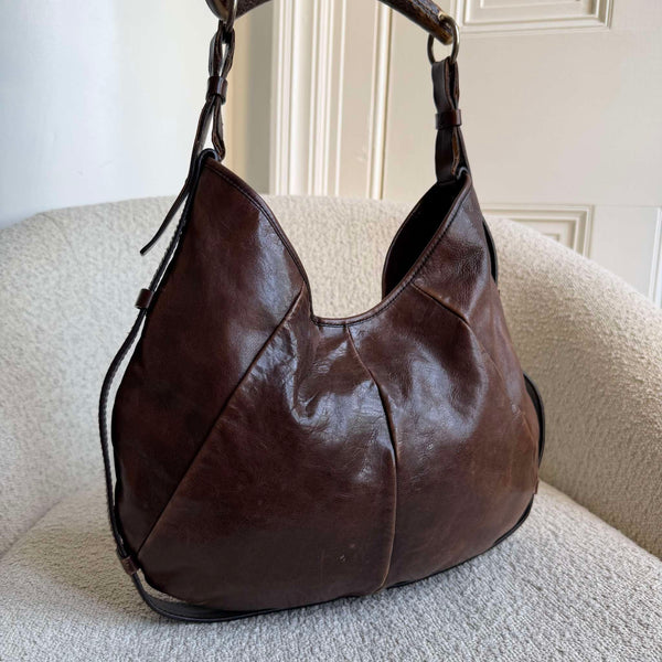 2000s YSL Mombasa Leather Brown Shoulder Bag
