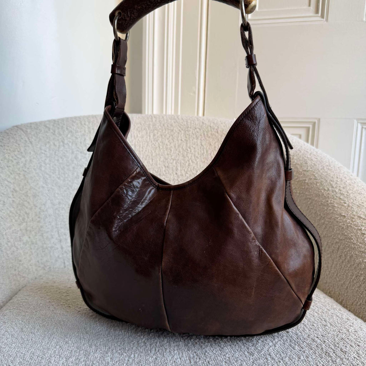 2000s YSL Mombasa Leather Brown Shoulder Bag