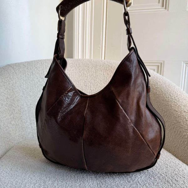 2000s YSL Mombasa Leather Brown Shoulder Bag