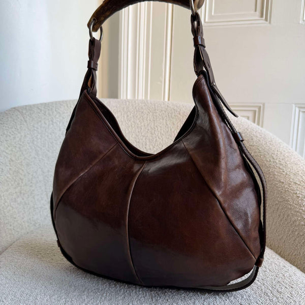 2000s YSL Mombasa Leather Brown Shoulder Bag
