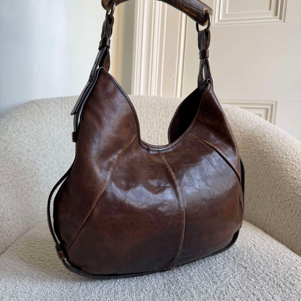 2000s YSL Mombasa Leather Brown Shoulder Bag