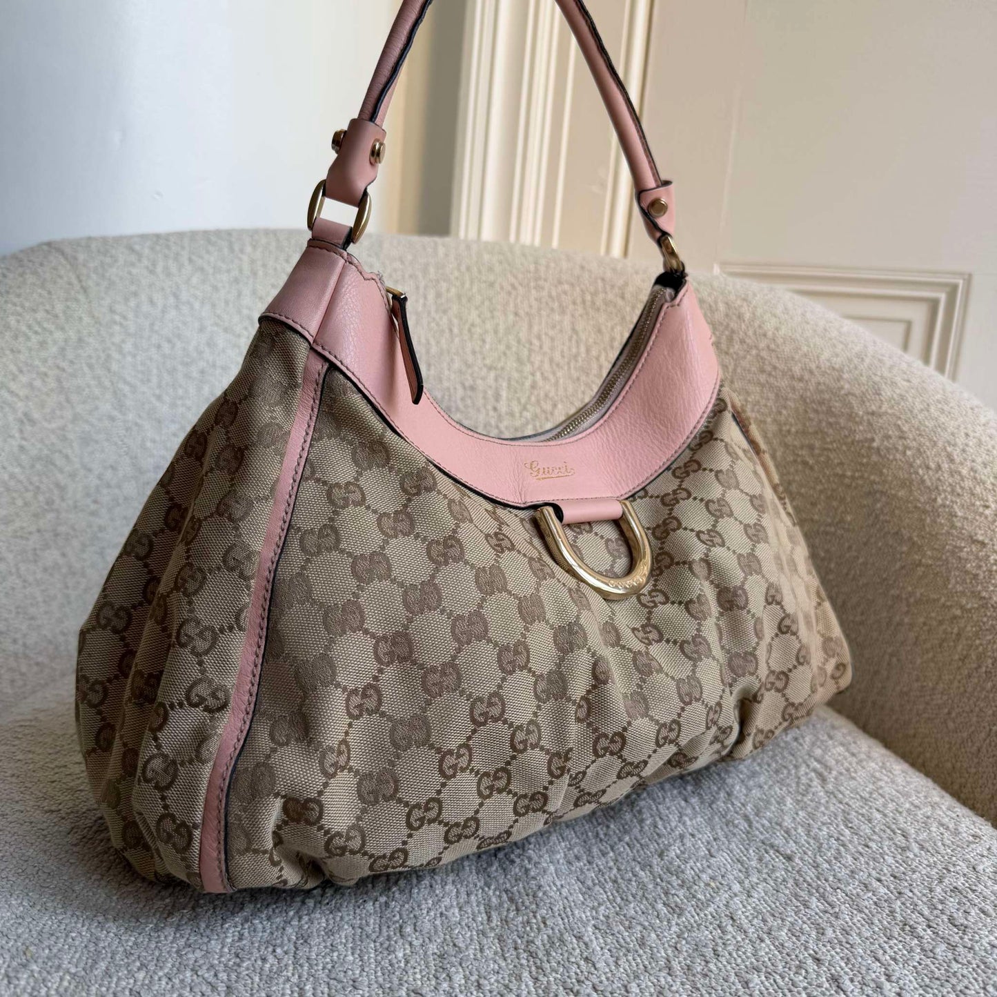 Gucci GG Canvas Abbey Pink Shoulder Bag