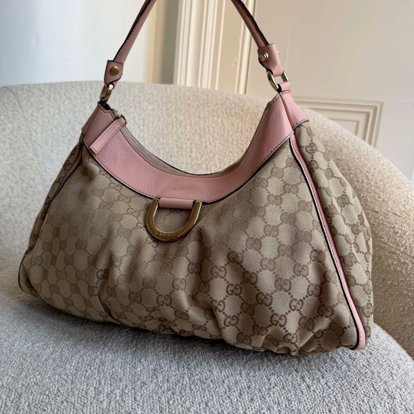 Gucci GG Canvas Abbey Pink Shoulder Bag